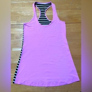 RARE Lululemon Seawheeze Run Cool Racerback Tank Pink Black White Stripe Size 4